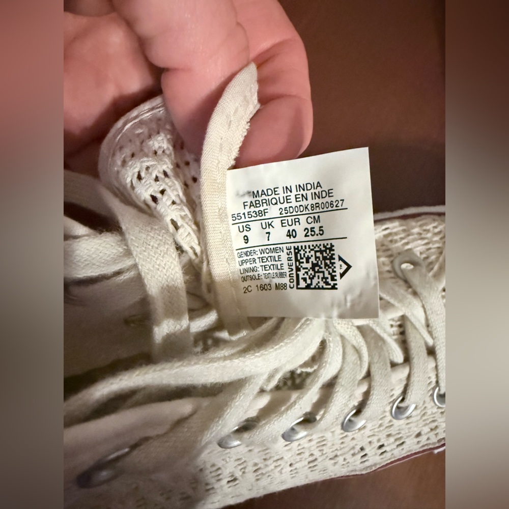 Cream Woven High-Top Converse Sneakers - Picture 6 of 10